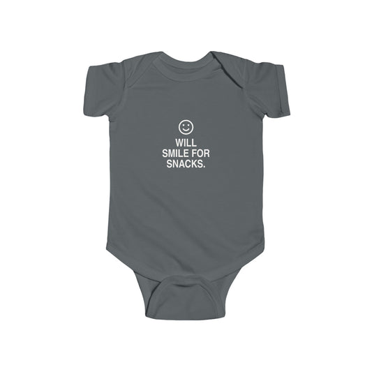 Will Smile For Snacks | Tiny Opinions Baby Bodysuit