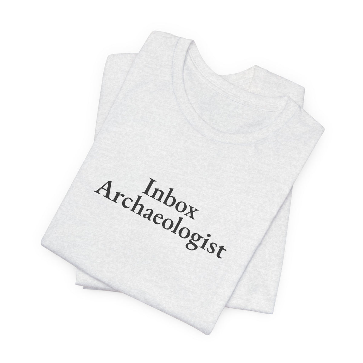 The ash “Inbox Archaeologist” tee folded flat
