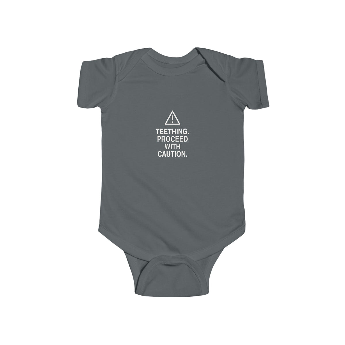 Teething. Proceed With Caution | Tiny Opinions Baby Bodysuit