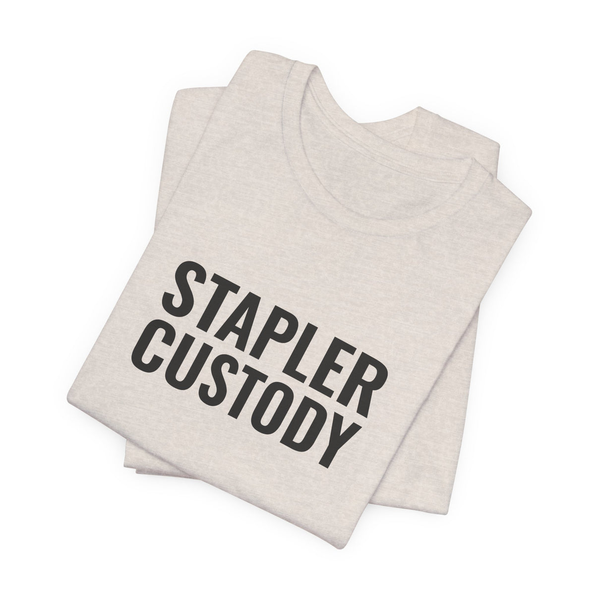 Heather dust “Stapler Custody” tee, folded