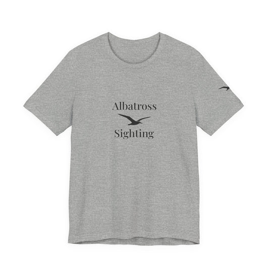 Heather grey “Albatross Sighting” golf tee, front view with the centre-chest print