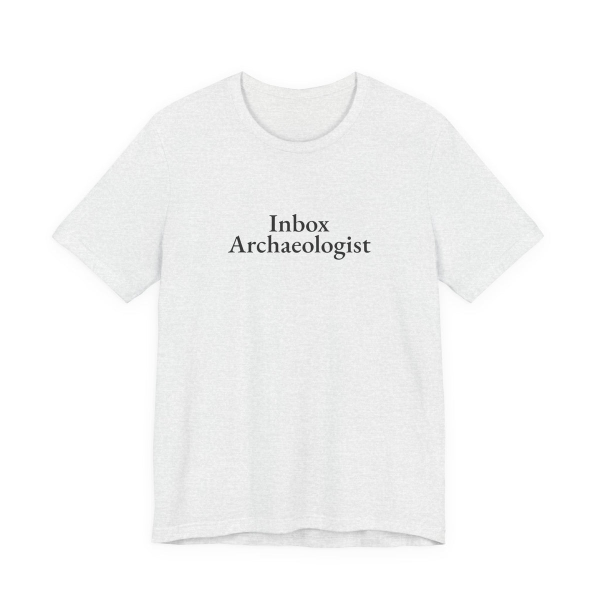 Ash “Inbox Archaeologist” tee, shown from the front