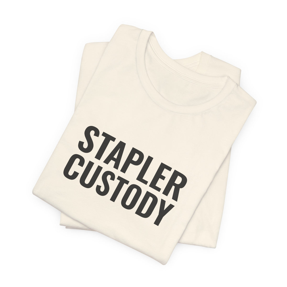 Natural “Stapler Custody” tee, folded